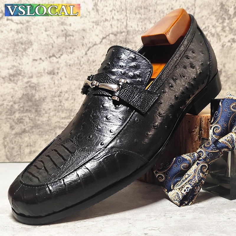 Luxury Men Leather Shoes Black Horsebit Loafers Slip on Prints Casual Mens Dress Shoes Wedding Office Loafers Shoes Men