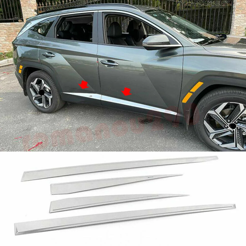 Stainless Chrome Side Door Body Molding Cover Trim For Hyundai Tucson 2022-2023