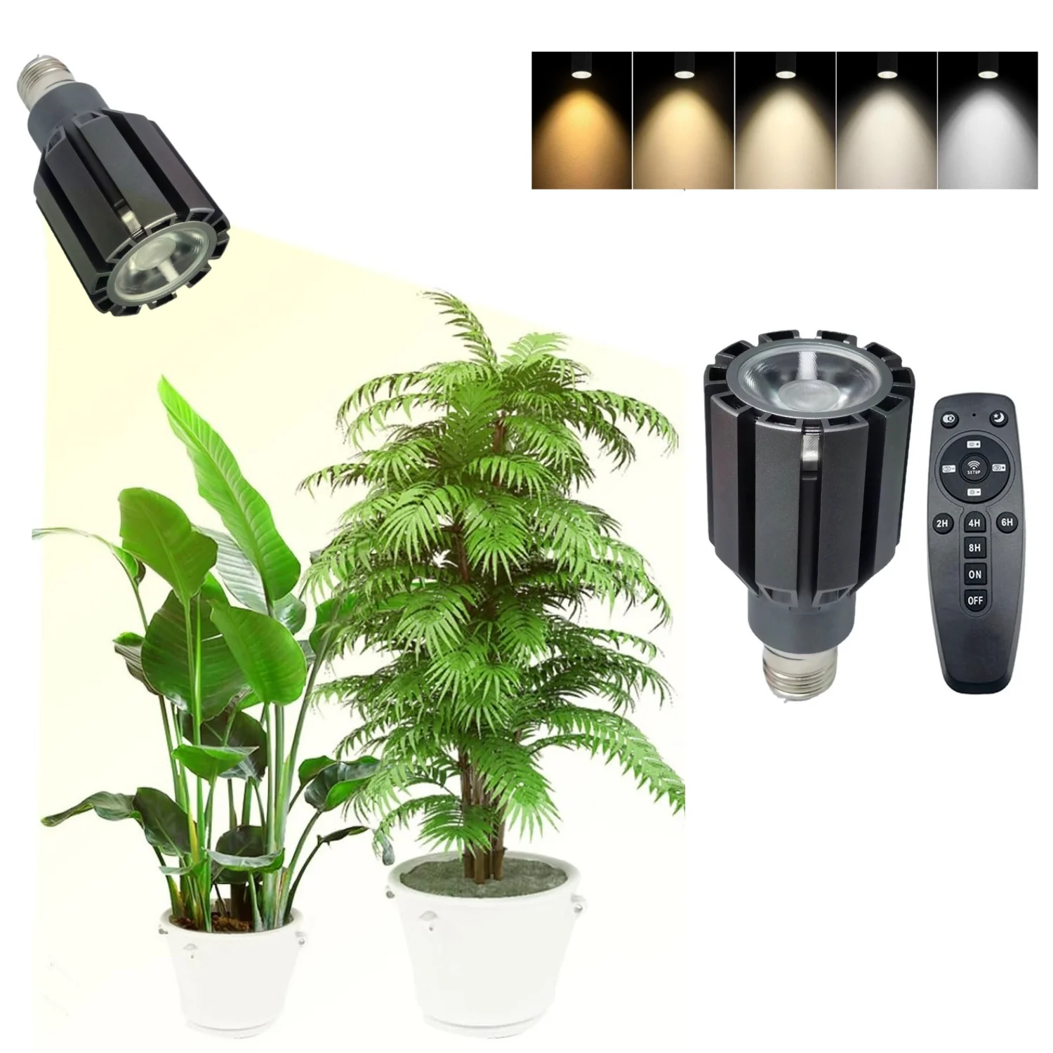 Grow Light for Indoor Plants Full Spectrum, 12W Dimmable Grow Light Bulb with Remote, Auto Timer, Plant Light Bulb with E27 Base