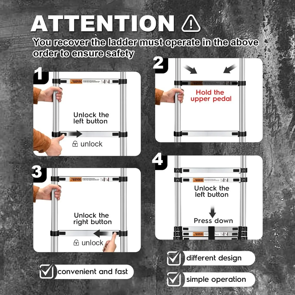 Collapsible Aluminum Telescoping Ladder with Non-Slip Feet, 330lbs Capacity, Ideal for RV and Outdoor Use