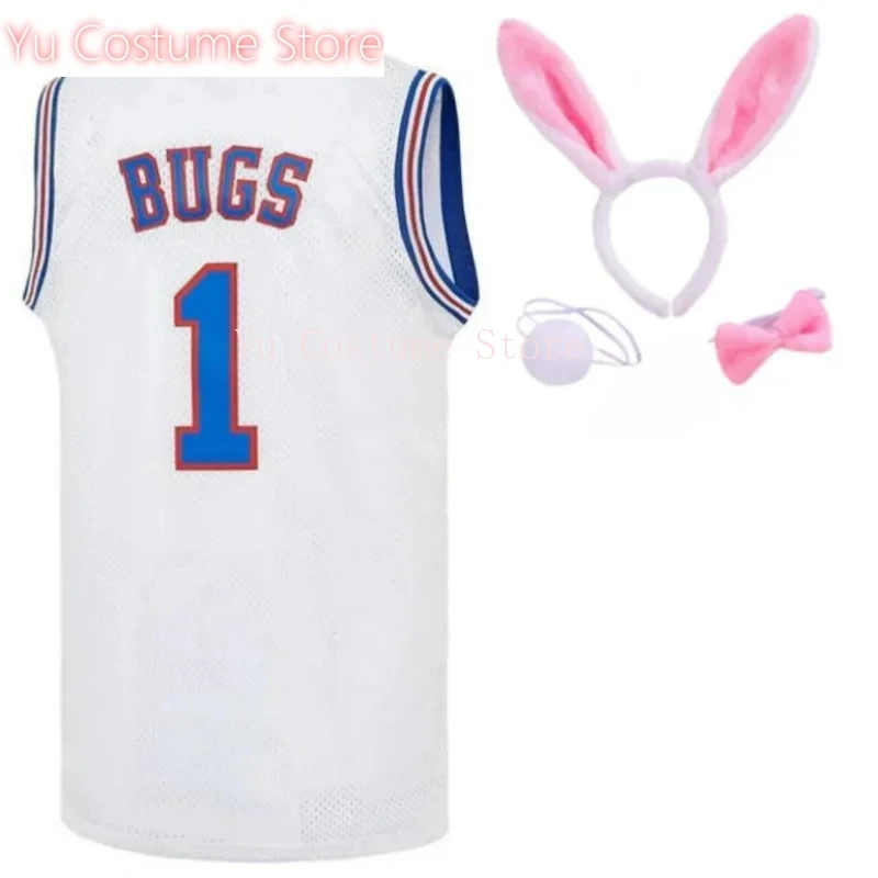 Yu Costume  Bunny BUGS Cosplay Basketball Jersey LOLA Sewing Shirt Halloween Easter Party For Women and Men Costume Set White