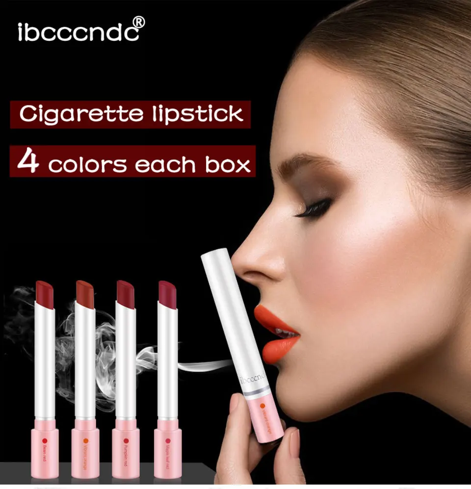 4 Colors Cigarette Lipstick Set, Velvet Matte Waterproof Long Lasting Non-stick Cup Nude Red Lipstick Tube Makeup Gift Cosmetics