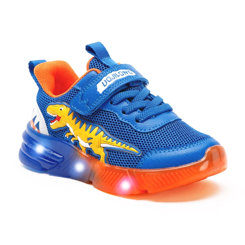 EXDINO Kids LED Light Up Mesh Shoes T-REX Little Children for Boys Dinosaur Outdoor Casual Flashing Sports Sneakers Breathable