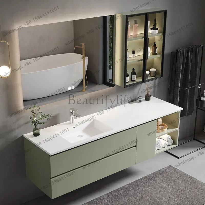 

Modern simple oak paint bathroom cabinet combination rock slab seamless splicing ceramic basin bathroom cabinet
