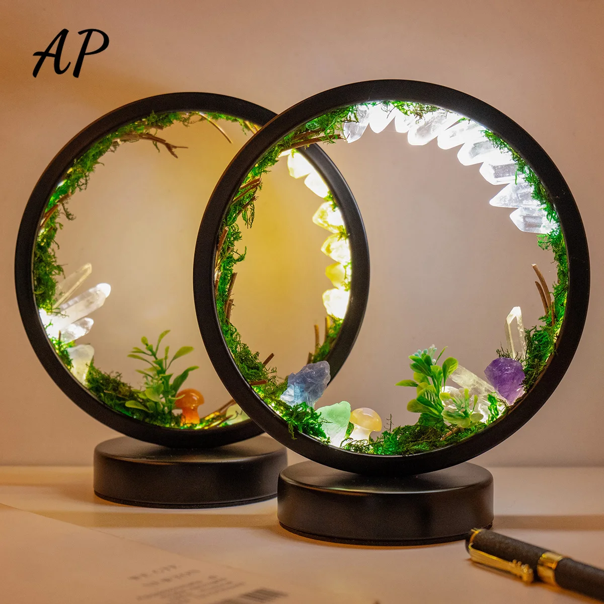 

1PC Natural Crystal Raw Stone Mushroom Forest Series Handmade Circular Bedside Table Decoration Small Night Light