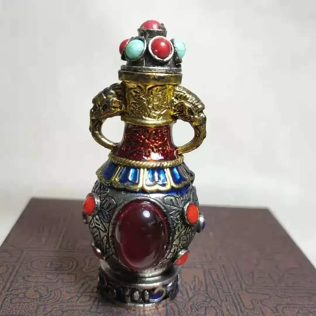 Rare China Tibetan Agate Stone Snuff Bottle Antique Retro Craft Jewelry Ornament