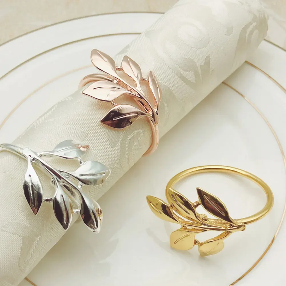 6Pcs Fall Leaves Napkin Rings Gold Silver Napkin Buckle Metal Napkin Holder Wedding Gifts Baptismal Shower Party Table Decor