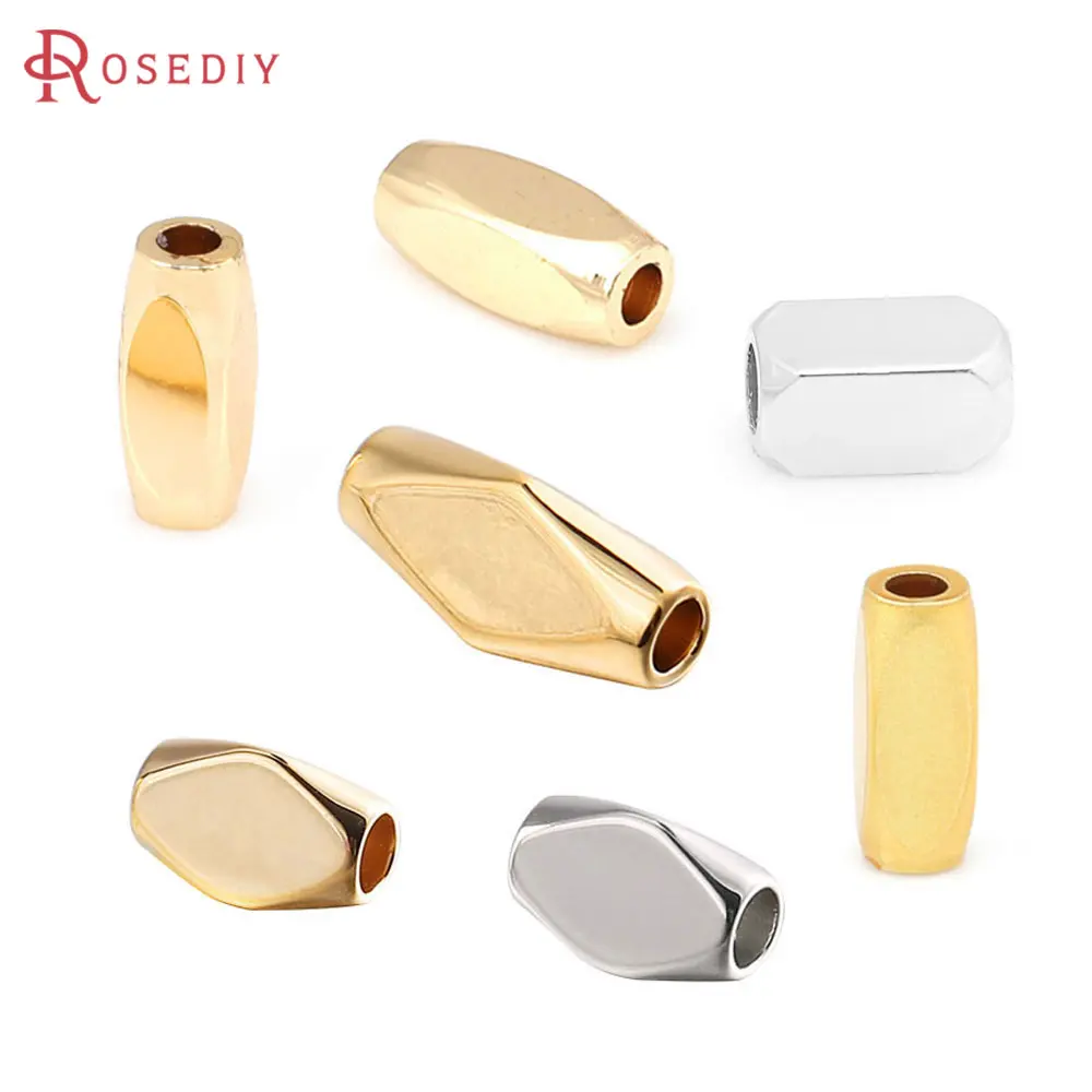 18K Gold Color Brass Bevel Rectangle Bracelets Spacer Beads Diy Jewelry Making Supplies Necklace Earrings Accessories for Women