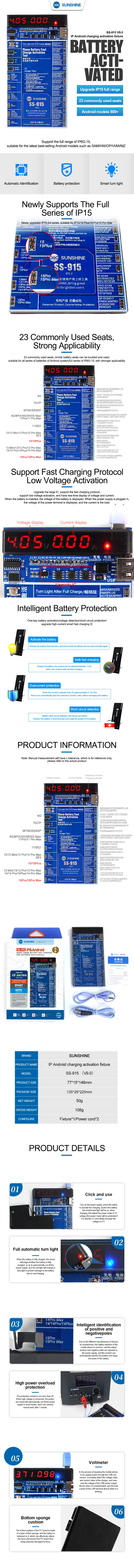 SUNSHINE SS-915 V9.0 Universal Batterie Aktivierung Board Für Iphone 15 15 P 15PM 15 P Für Huawei VOVI aktivierung Mobile Ladung – Detail 1