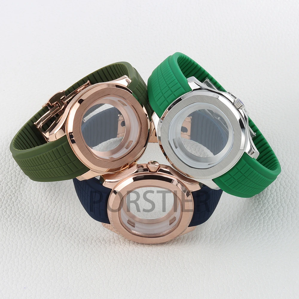 

42mm for Nautilus AQUANAUT Case NH35 Rubber Strap Stainless Steel Waterproof Watch Case for NH35 NH36 NH38 Movement 31.5mm Dial