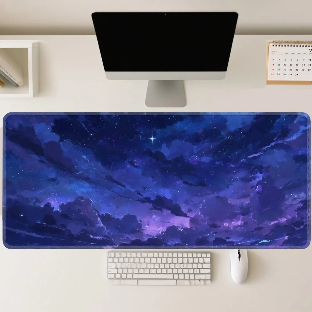 Tapis de souris gaming sur le thème de la galaxie, avec des nuages cosmiques et des motifs d'étoiles, organiseurs de bureau et plateaux, tapis de souris