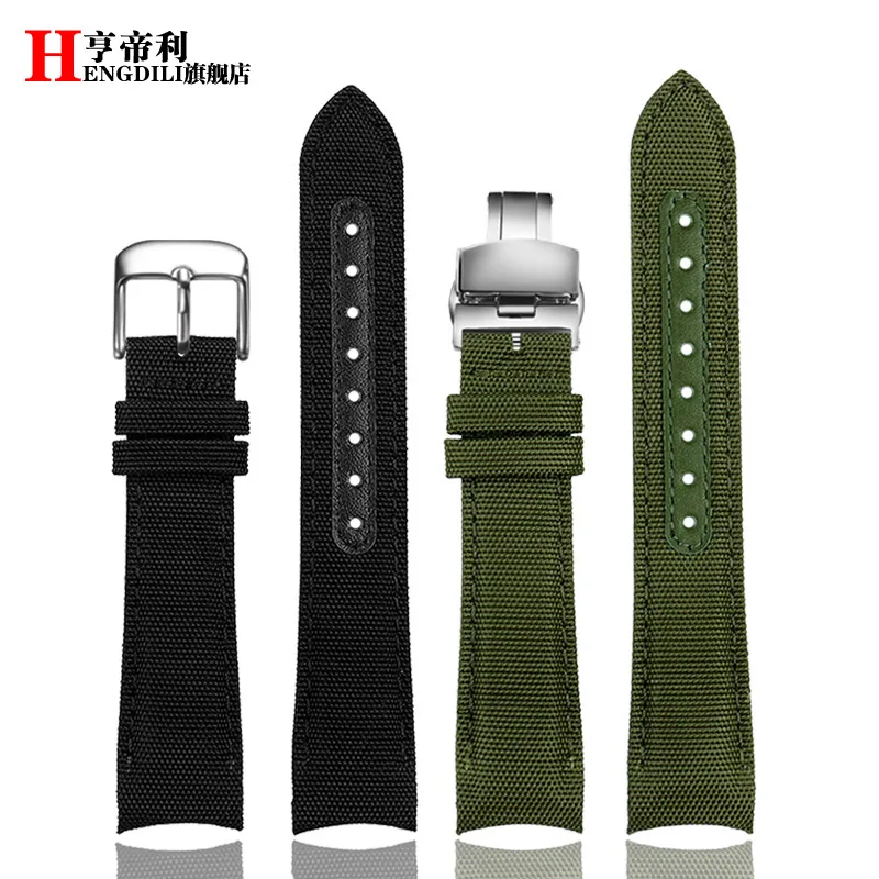 20mm Nylon +cowhide Watchband for Omega Speedmaster Moonwatch 300 AT150 Planet Ocean Seiko Canvas Fabric butterfly buckle Strap