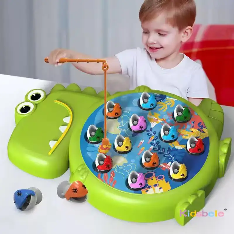 Dinosaur Rotating Fish Catching Board Game Kids Magnetic Fishing Game Toy for Family Party and Early Learning