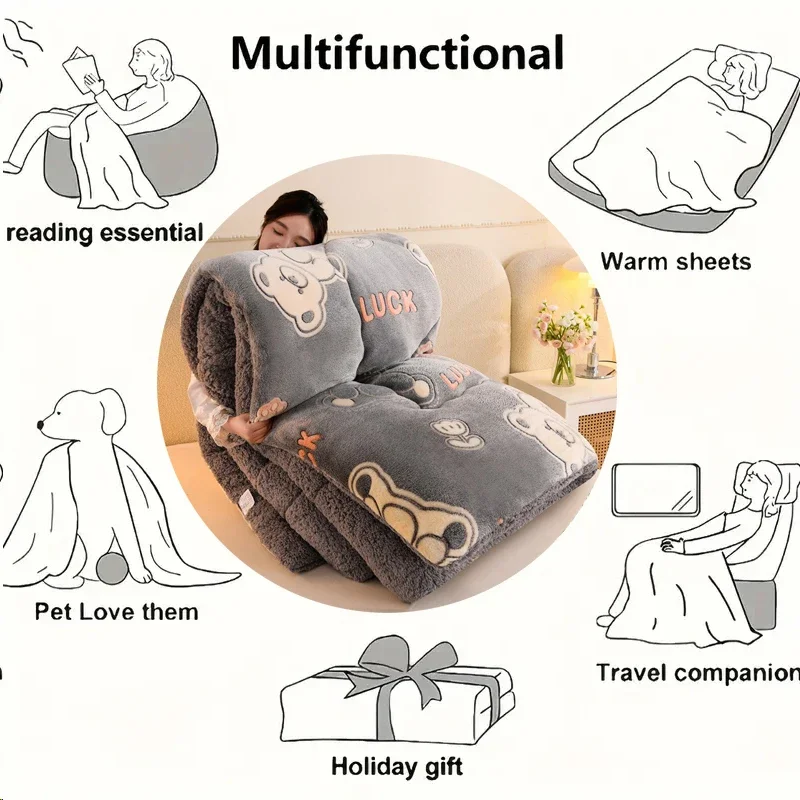 2025 New Double Sided Winter Printed Milk Wool Lamb Wool Blanket, Thickened Single and Double Student Dormitory Bedding Core