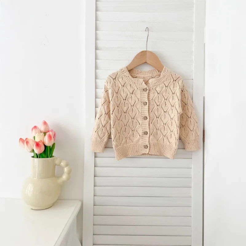 

HoneyCherry Spring and Autumn Infant Knitted Cardigan Baby Girl Simple Cotton Sweater Jacket Baby Girl Clothes Knit Sweater