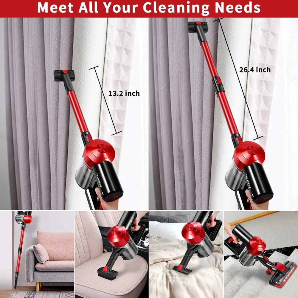Cordless Vacuum Cleaner Rechargeable with 2200mAh Detachable Battery, 18000Pa Cyclone Vacuum with HEPA Filter
