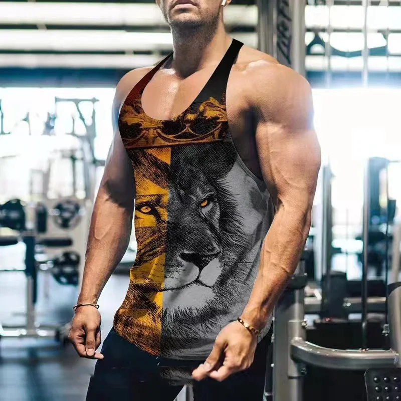 Stripe Graffiti Tank Tops Knights Templar 3D Print Men's Streetwear Oversized Fitness Gym Vest Beach Sleeveless Top Man Clothing
