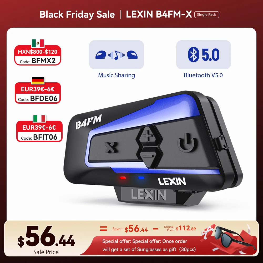 Brand Lexin LX-B4FM-X for 10 Riders Intercom Motorcycle Bluetooth Helmet Headsets BT Moto Intercomunicador with FM Radio