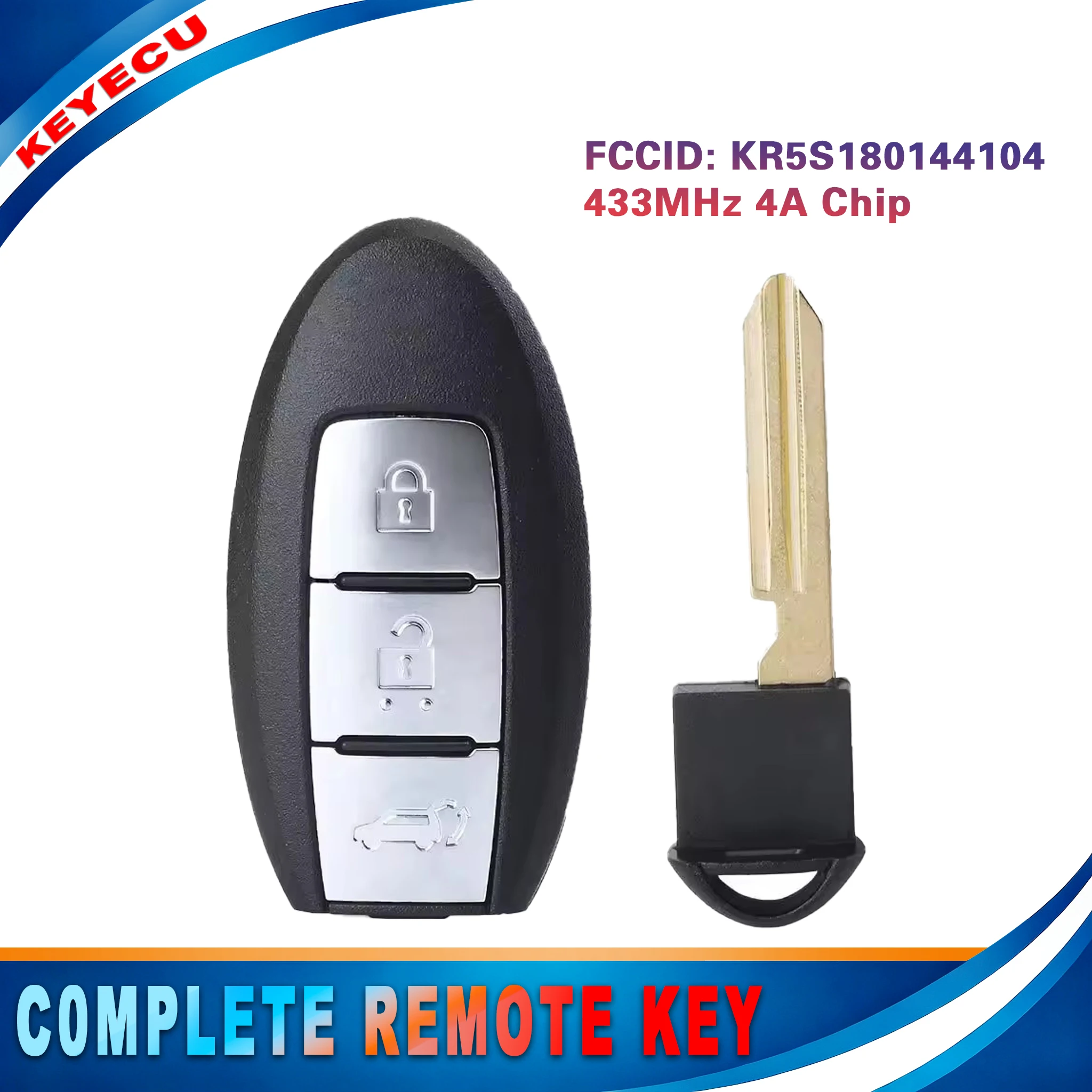 KEYECU for Nissan Qashqai X-trail 2014 2015 2016 SUV Smart Remote Key Fob 3 Button KR5S180144104 S180144104 433MHz 4A