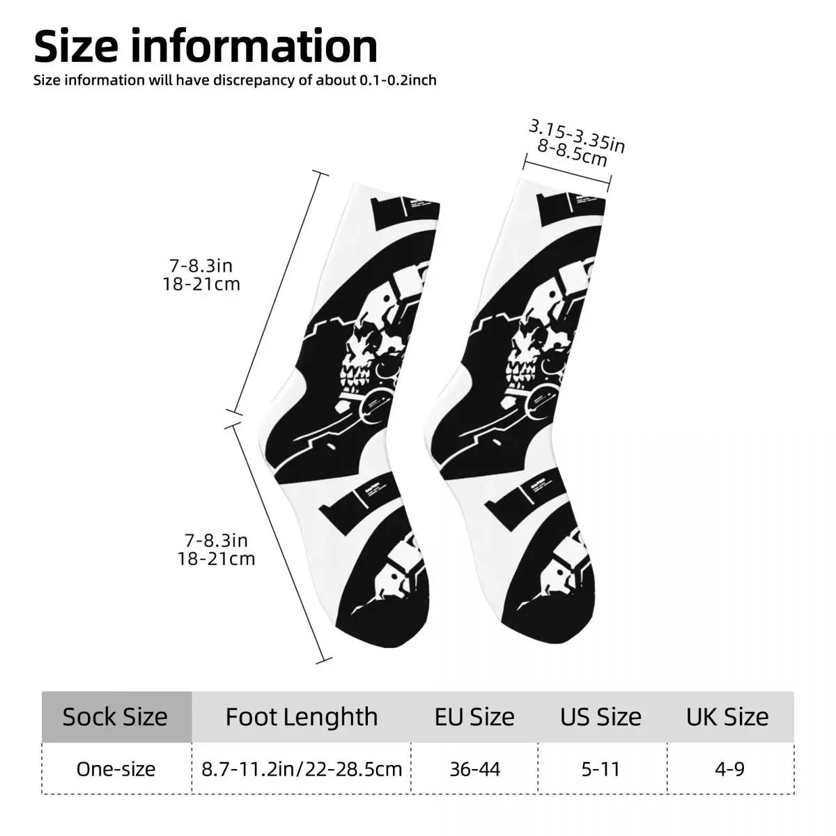 Funny Crazy compression Skull Sock for Men Hip Hop Harajuku M-Metal Gear Happy Seamless Pattern Printed Boys Crew Sock