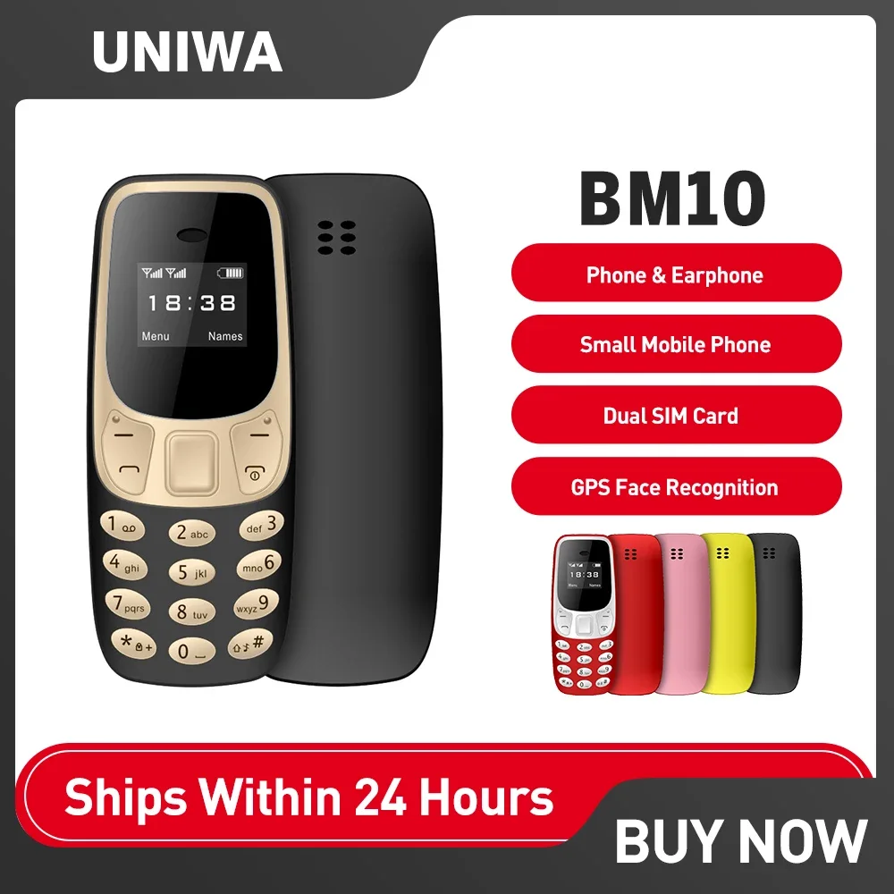 UNIWA BM10 2G GSM Mini Feature Phone Dual SIM Headphone Hands Free Earphone Dialer Magic Voice Unlocked Small Cell Phone On Sale