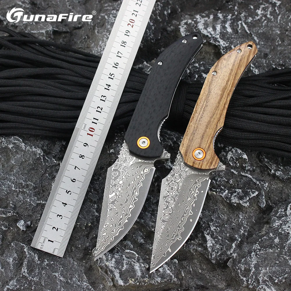 

Tunafire DM019 Damascus Folding Knife Wood/carbon fiber Handle Folding Pocket Knives EDC Outdoor Hunting Survival Hand Tools