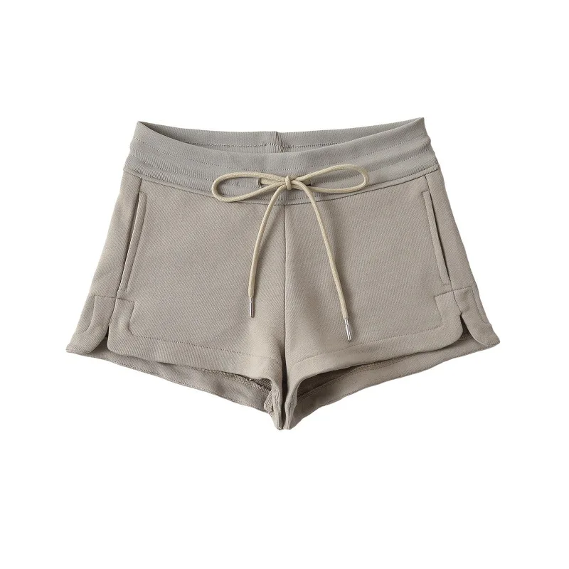 Summer Women Low Waist Loose Sports Shorts Drawstring Split Hem Casual Hot Pants Daily Short Trousers