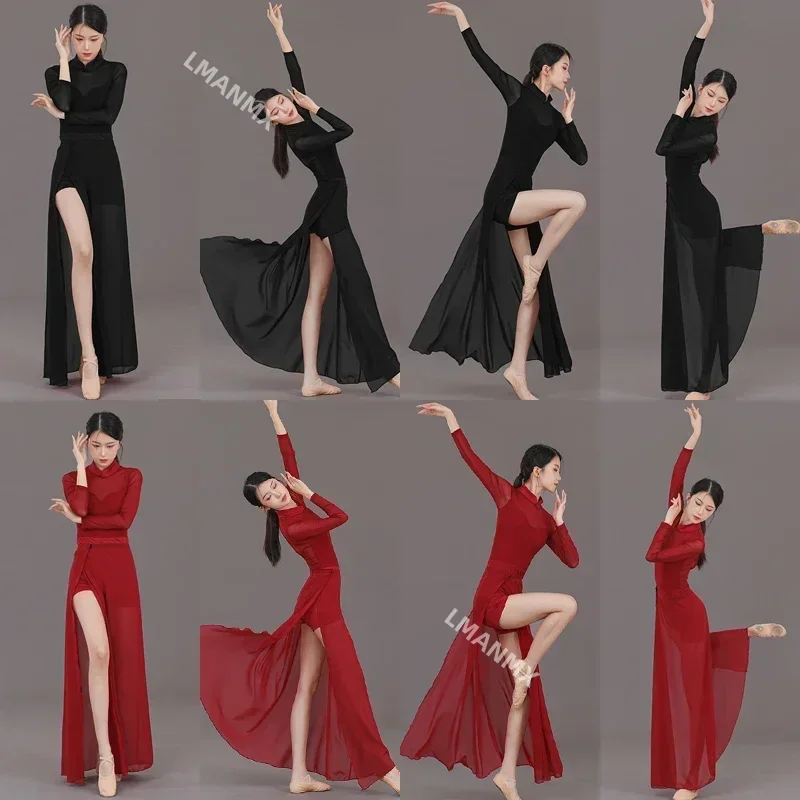 China Folk Classical Training Cheongsam Dance Clothes Women Split Hollow Dancing Special Performance Ancient Chinese Costume