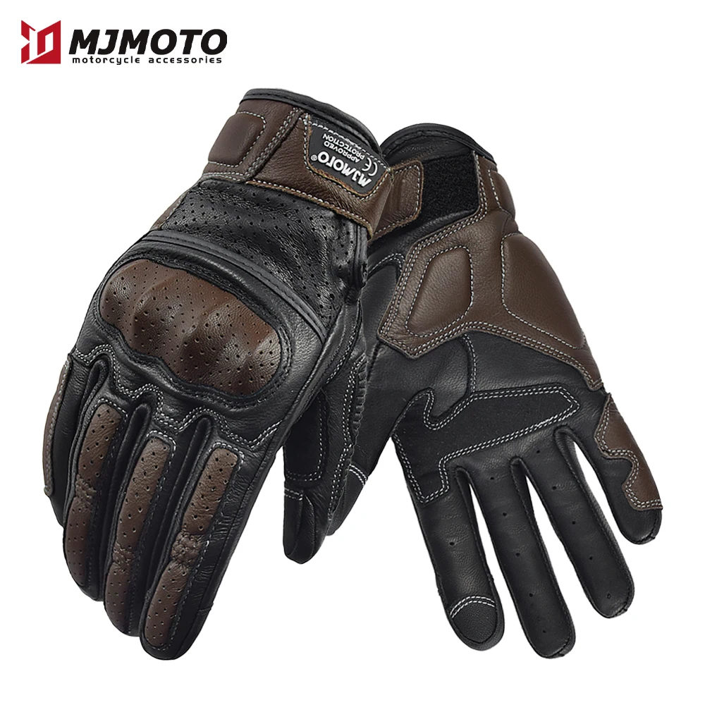 Vintage Motorcycle Gloves Leather Men CE Certification Motorbike Riding Touch Screen Motocross Moto Racing Biker Glove Brown