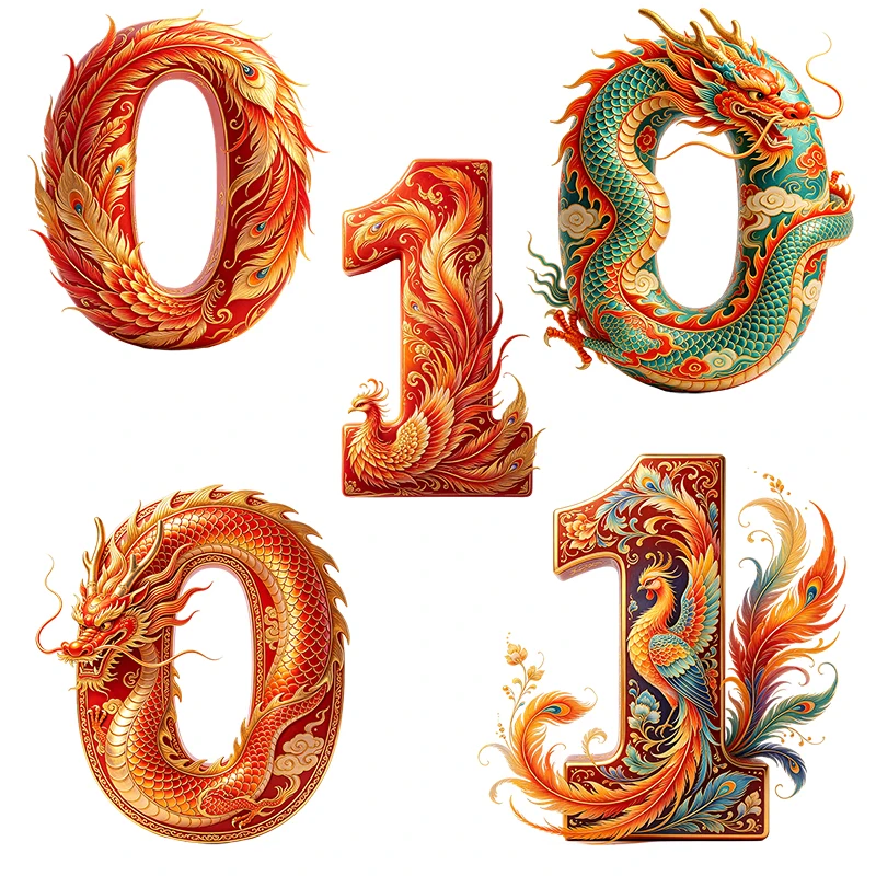 Three Ratels CAB109 Flame Phoenix Dragon Pattern Digital 0/1 Art Stickers for Home Decoration Personalized motorcycle car decal
