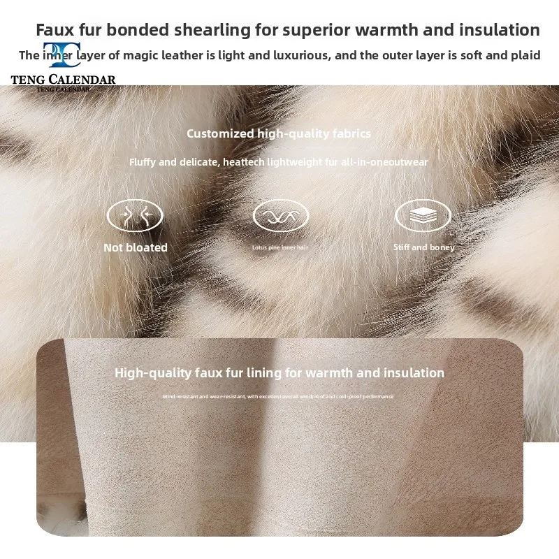 Imitation fourrure de renard herbe, mi-long Double boutonnage rétro imprimé léopard montagne chat dégradé manteau de fourrure, Style femme 2025