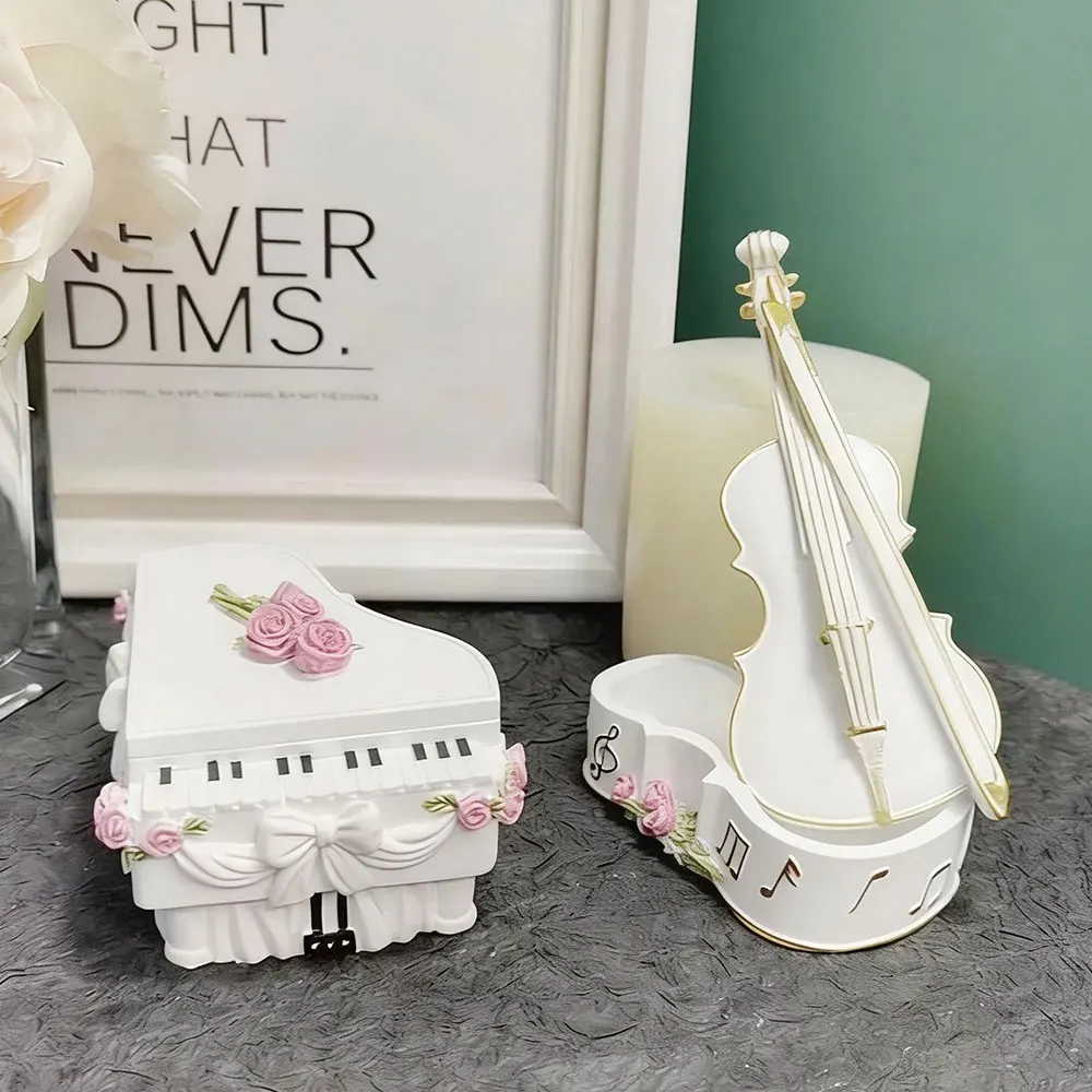 

Rose Violin Storage Box Mold Flower Piano Jewelry Storage Box Epoxy Resin Plaster Ornament Silicone Mold DIY Handmade Gift