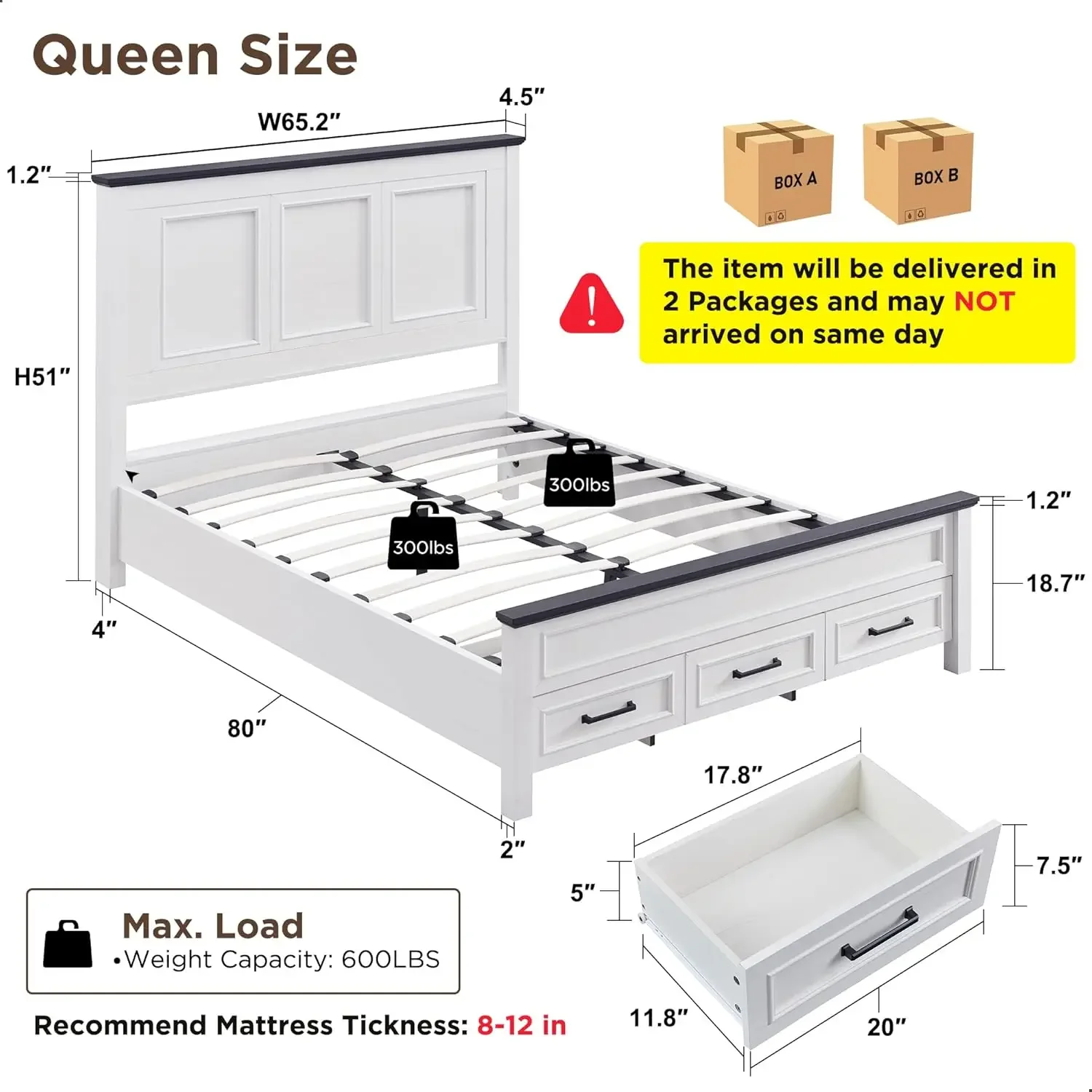 Queen Size Bed Frame with 52