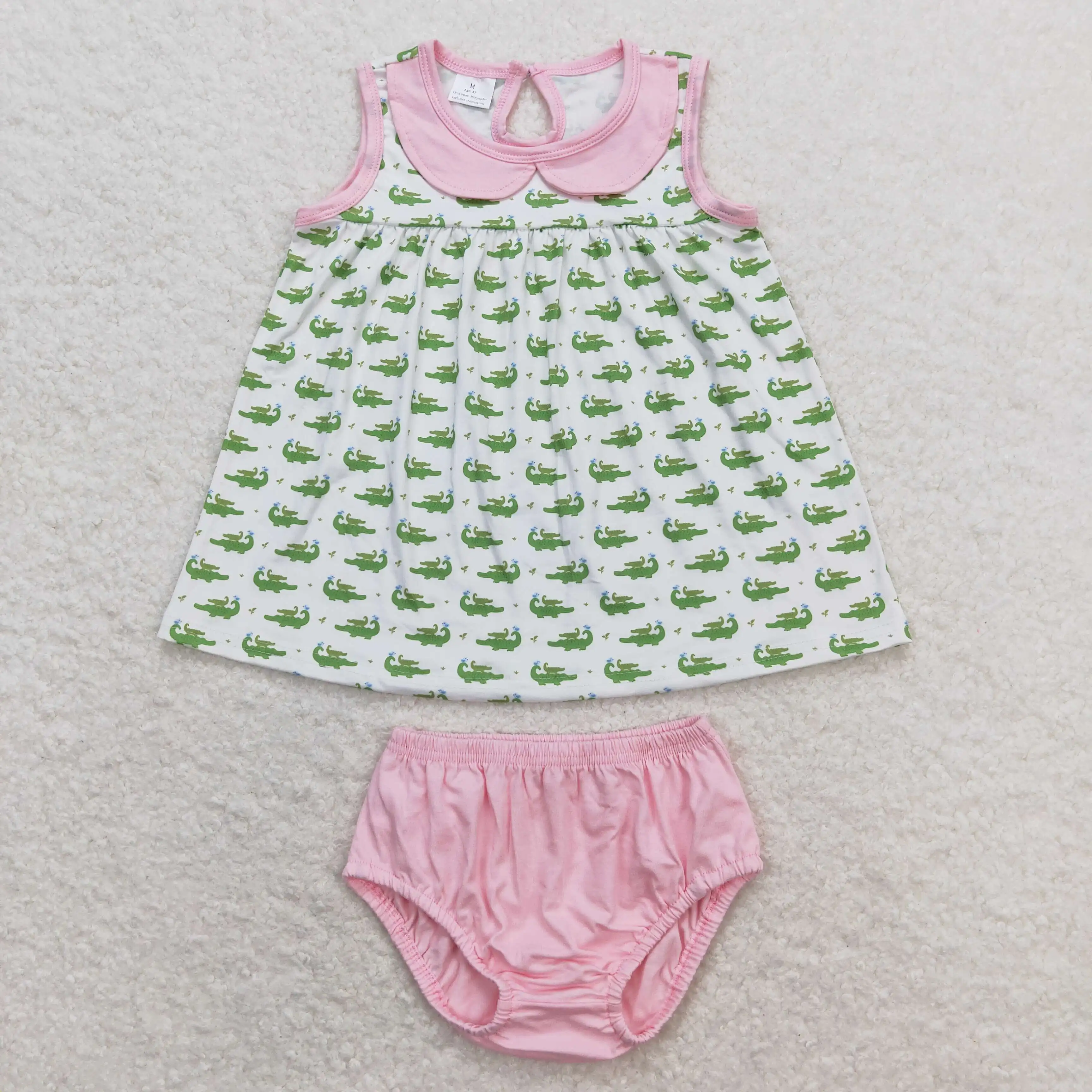 Wholesale Children Baby Girl Toddler Flower Sets Kids Sleeveless Cotton Pocket Tunic Stripes Bummie Shorts Infant Outfit