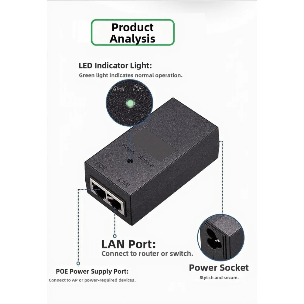 2pcs Gigabit Ethernet For poe Adapter 48V Power Supply Module for Surveillance Cameras Phones and Network Switches