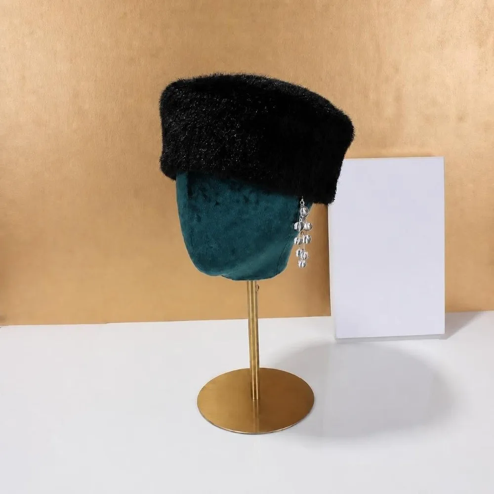 Durable Faux Mink Fur Pillbox Hat Flat Top Texture Flat Top Hat Warm Face Flattering Winter Cap Winter Wear