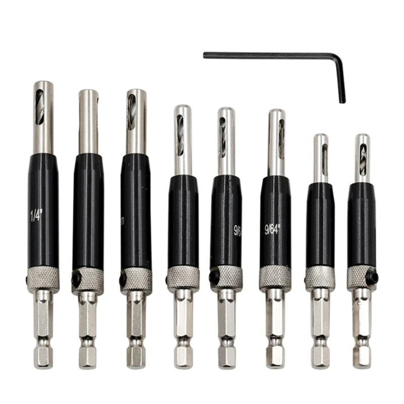 8pcs Self Centering Change Hinge Drill Bits 5/64” 7/64” 9/64” 11/64” 1/4” 13/64” 5mm High Hardness Hinge Drill Bits