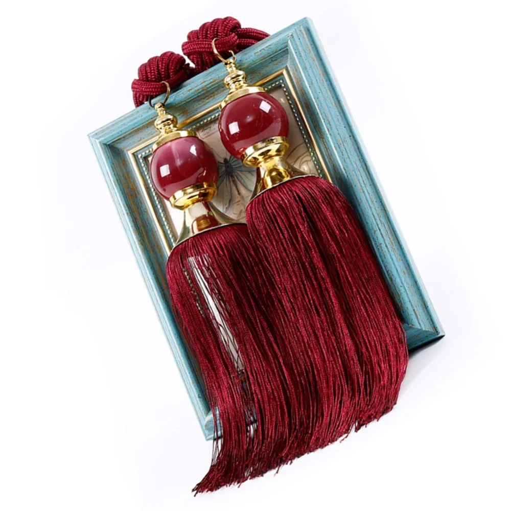 2Pcs Set Tassel Fringe Curtain Tieback Handcrafted Braided Single Hanging Ball Curtain Holdback Holder Buckle Sling Binding