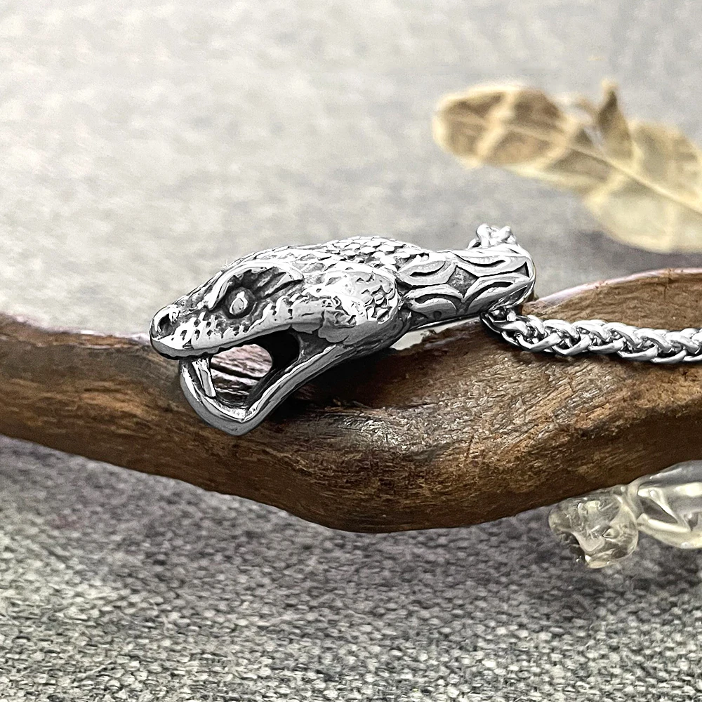 Vintage Snake Head Animal Necklaces Norse Mythology Jormungand