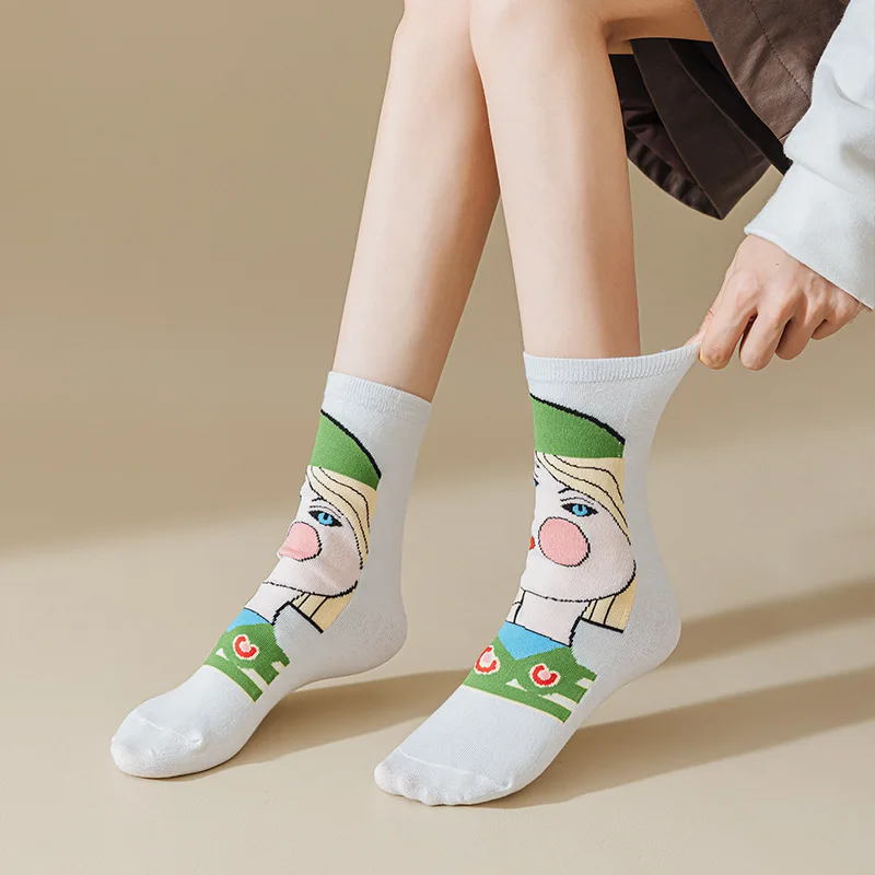 

Women's Socks Fashionable Cute Picasso Style Creative Trendy Girl's Gift Personalized Unique Cartoon Versatile Middle Tube Socks