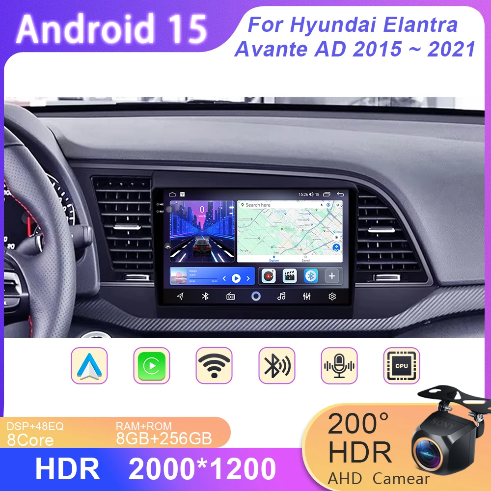 Auto Radio For Hyundai Elantra Avante AD 2015 ~ 2021 Carplay Stereo Head Unit Multimedia Player Android Car Navigation No 2din