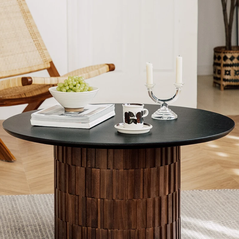 

Black walnut coffee table living room household black round tea table