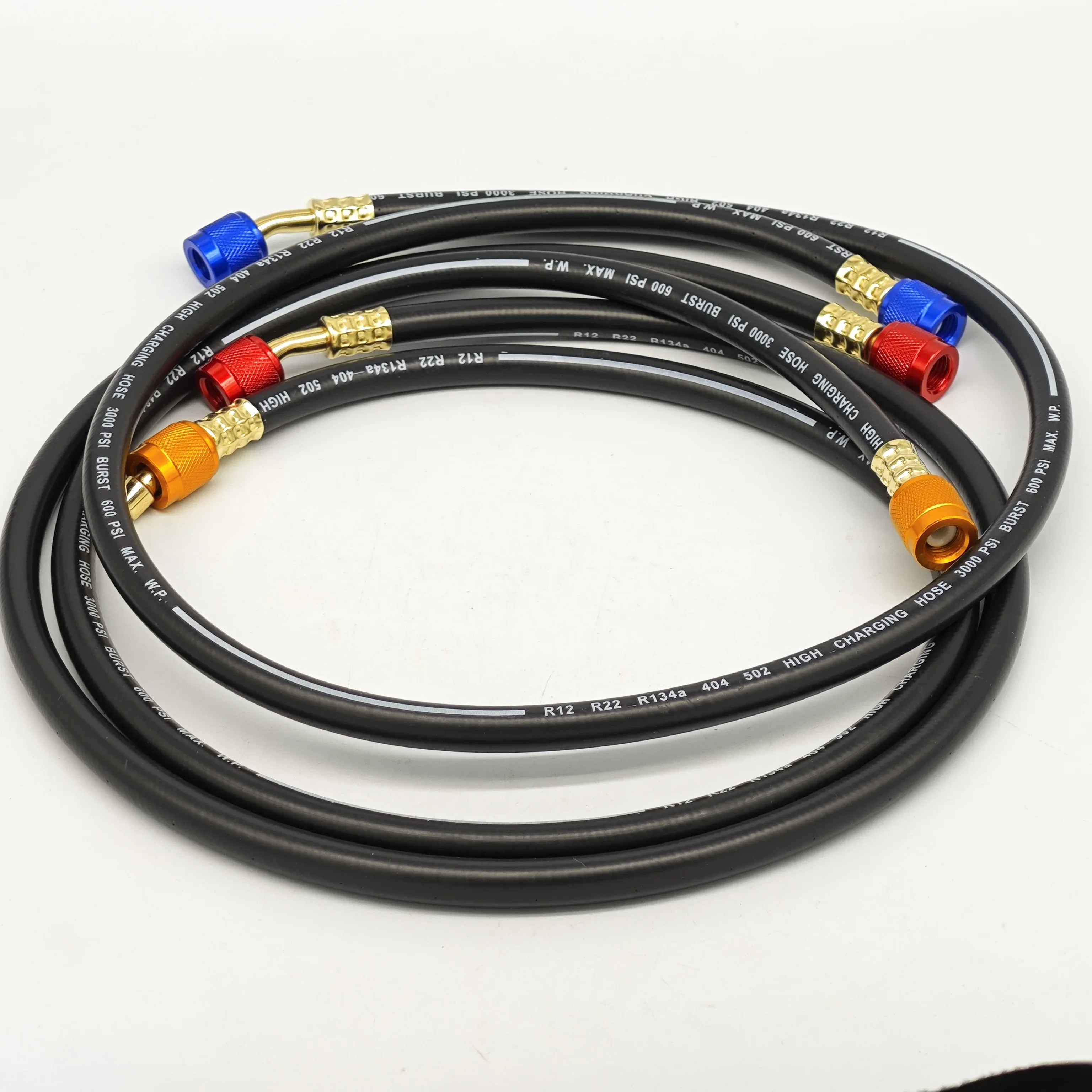1M1.2M1.8M Three Set Black Anti-Explosion Refrigerant Tube for R12, R22, R134A, 404,502, HVAC Automotive Refrigerant Charging Ki