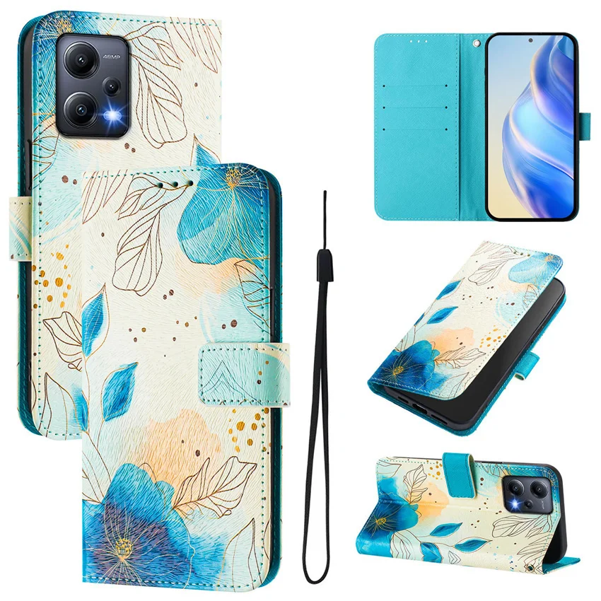 Flip Case Voor POCO X3 X4 X5 X6 Pro Neo GT NFC 4G 5G Leuke Kat Vlinder bloem Schilderij Portemonnee Kaart Stand Telefoon Boek Cover Capa