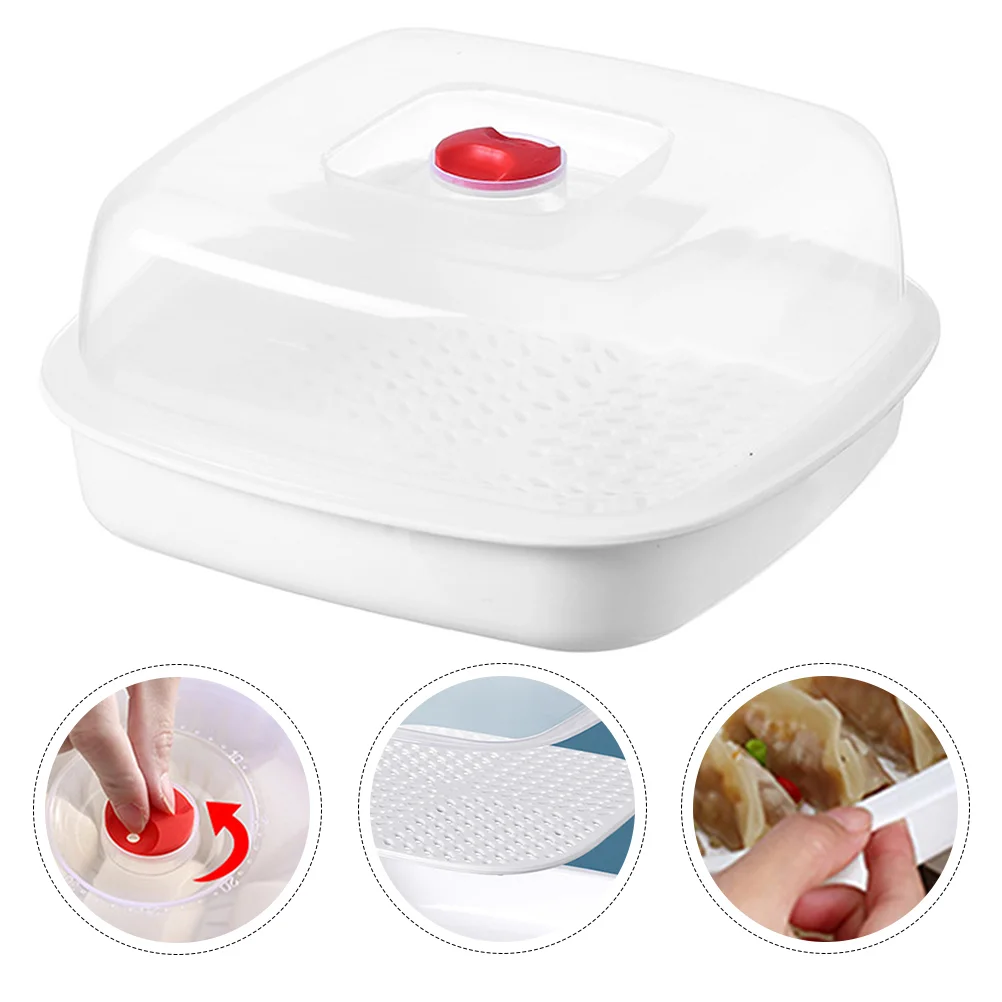 

Microwave Steamer Food Steamed Holder Bread Container Kitchen Rice Dish Oven with Cover Professional for Steaming Plate Plastic