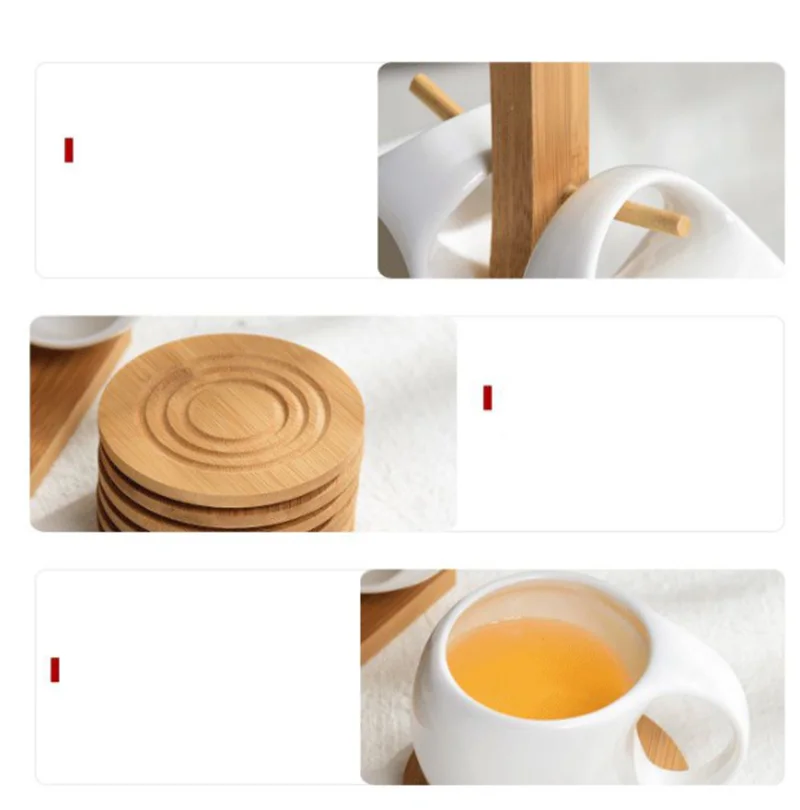 1-7pcs Tea Cup Set 200ml White Bone Porcelain Coffee Cup with Wooden Tray Delicate Mug English Ceramic Coffee cups