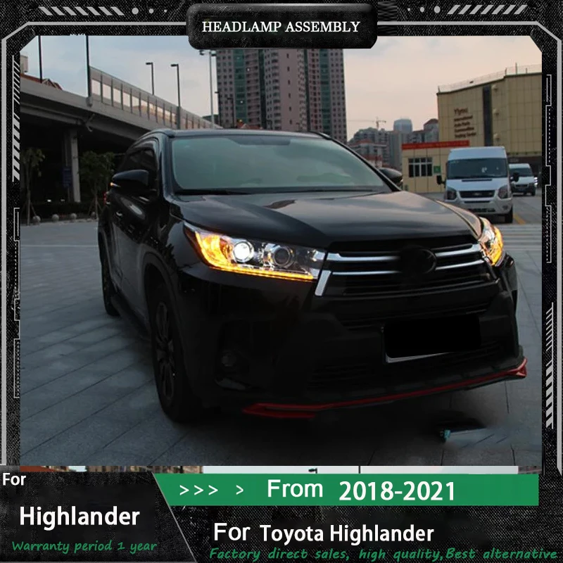 

Для Toyota Highlander 2018-2021 светодиодные передние фонари автомобиля в сборе, обновленная линза проектора, аксессуары для автомобильных фар
