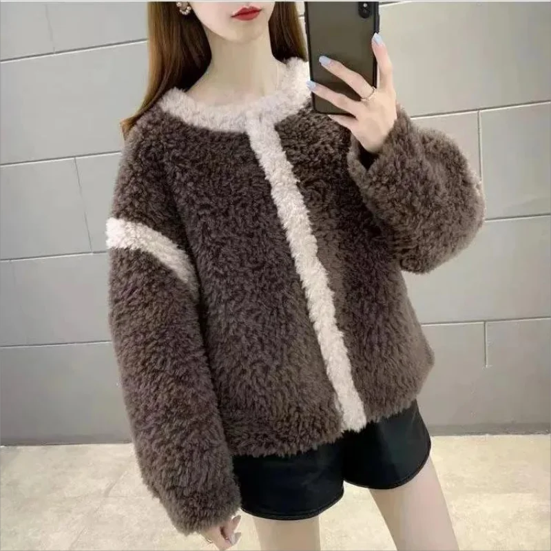 Schapen-Achtige Shearling Coat Vrouwen 2024 Winter Wew Korte Kleine Top Coat Imitatie Lamswol Korrelige Fleece Korte Jas