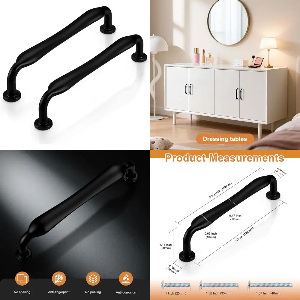 

5 Inch Matte Black Kitchen Cabinet Pulls - 30 Pack Solid Zinc Alloy Handles with 128mm Hole Centers for Cupboard Hardware
