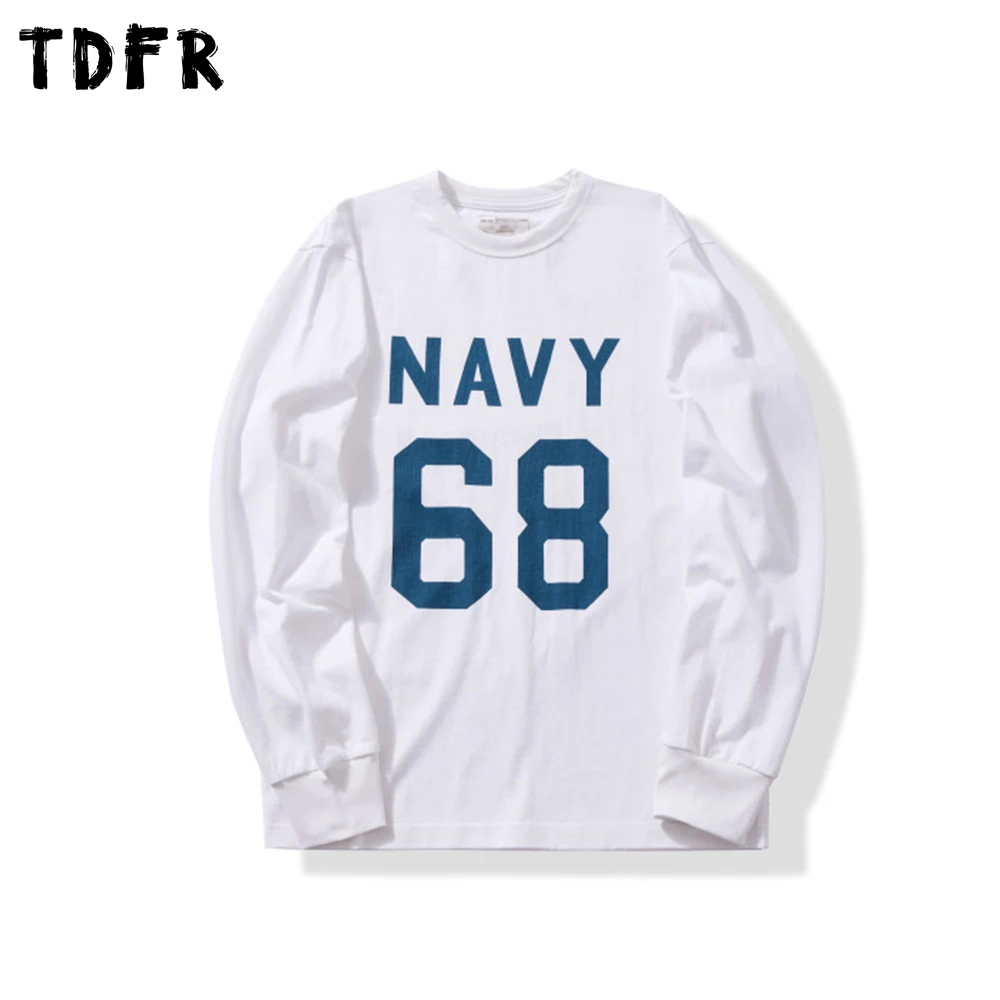Letter Print Long Sleeve T-shirt Mens Casual Retro Autumn Loose Long Sleeve Crew Neck Cotton Tee Man